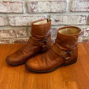 Frye Phillip Harness Ankle Leather Riding Motorcycle Buckle Boots